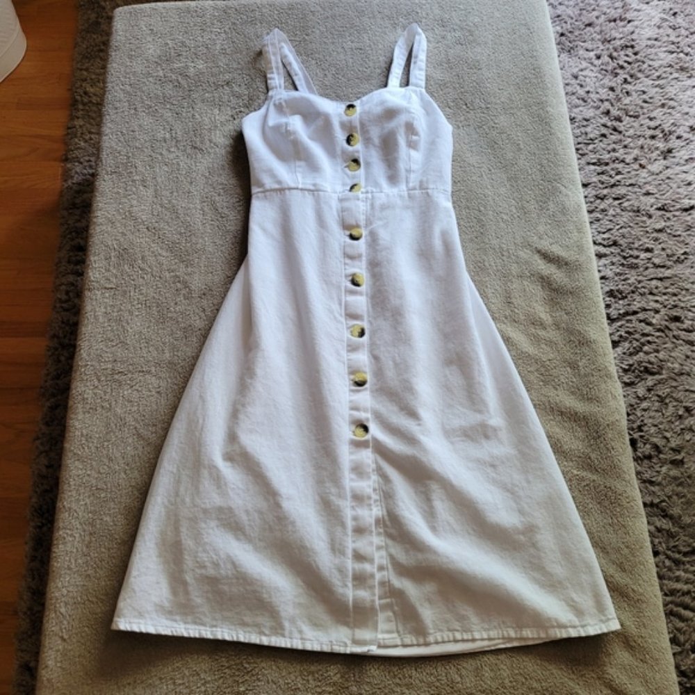 Japna white cotton linen blend button front dress size medium - Picture 3 of 11